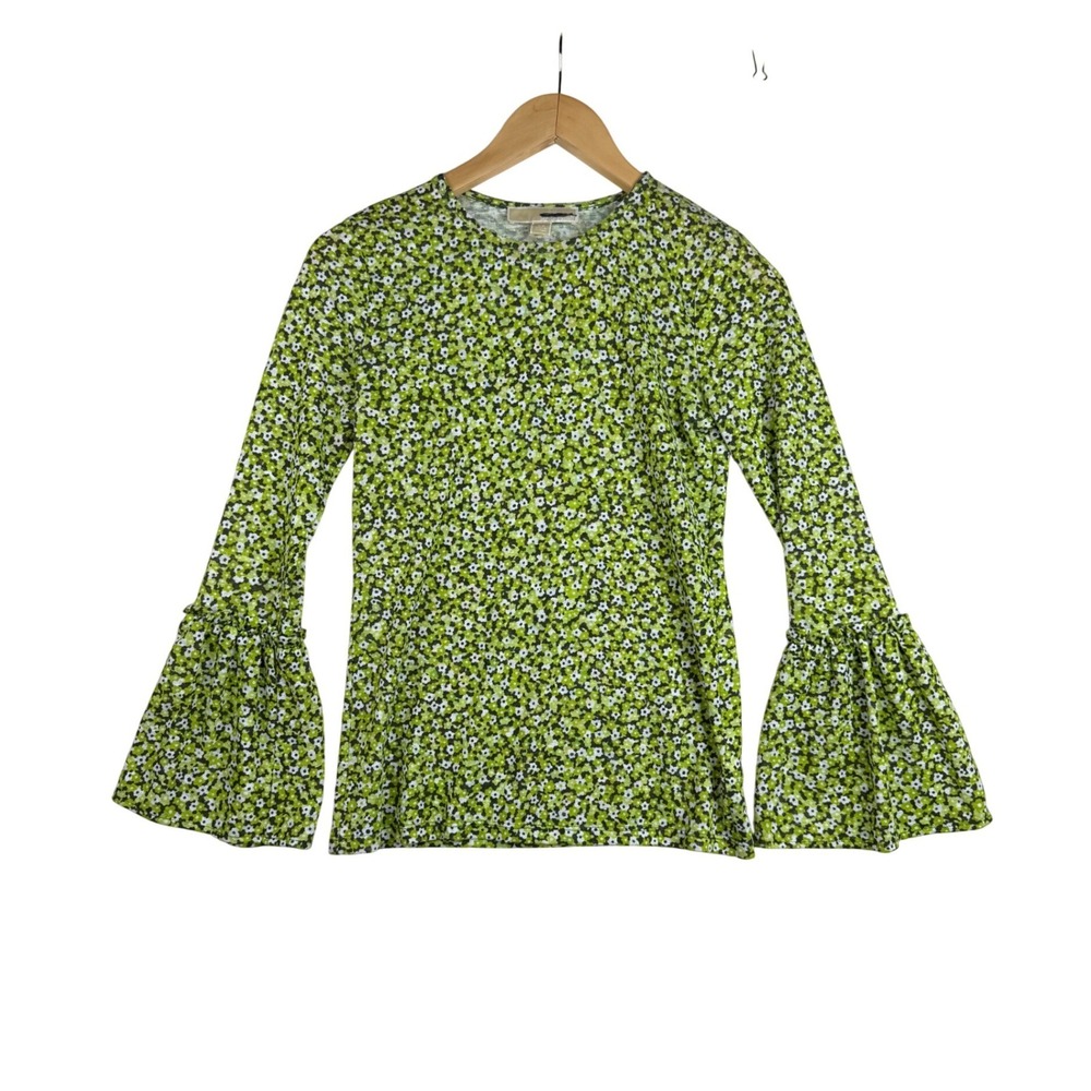 Michael Kors Floral Print Bell Sleeve‎ Blouse size XS Green/Black